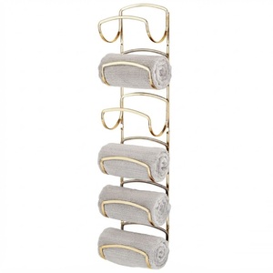 Toallero de Lujo Dorado para Montar en la Pared, de Acero Inoxidable, Organizador de Baño de 6 Niveles para Toallas Enrolladas, Almacenamiento que Ahorra Espacio para Hoteles - Product Image 1