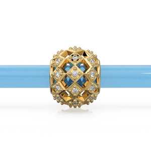 Cuentas de oro macizo de 18k con 3 hileras de diamantes y orificio grande / Accesorios para la fabricación de joyas para collares o pulseras con dijes - Product Image 4