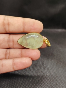 Natural Prehnite Cabochon Pendant brass pendant Vintage style Handmade gold Plated pendant Jewelry Gift for wife - Product Image 2