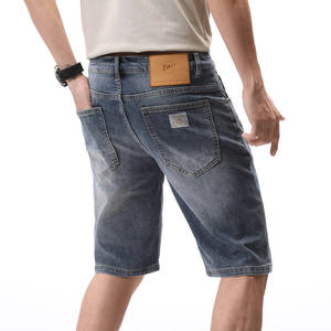 <b>Mens</b> Denim Shorts Medium Blue Vintage Wash Gold Embroidery Straight Leg Casual Summer Apparel Retro Streetwear Bottoms - Product Image 2