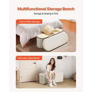 Teddy Fleece Foldable Ottoman <b>Bench</b> Large <b>Storage</b> Space Supports 660 Lbs Beige Upholstered Bed Chest for Living Room <b>Bedroom</b> - Product Image 3
