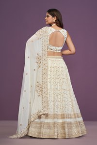 <b>White</b> Georgette <b>Lehenga</b> Choli Wholesale Indian Wedding Wear Embroidery Zari Sequence Work Bridal Semi Stitched <b>Lehenga</b> Set - Product Image 5