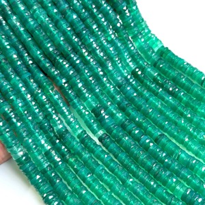 Cuentas de piedras preciosas Heishi facetadas de ónix verde natural, hebras de 6-7mm, cuentas pulidas de piedra de ónix para la fabricación de joyas a precio de fábrica - Product Image 1