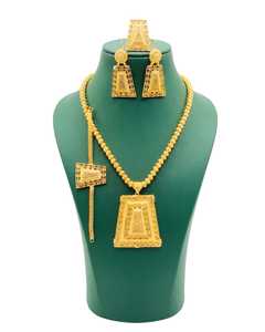 Classic 24K Gold Plated Brass Necklace <b>Earrings</b> <b>Bracelet</b> <b>Set</b> Flower Design Handmade High Quality Women's Wedding - Product Image 2