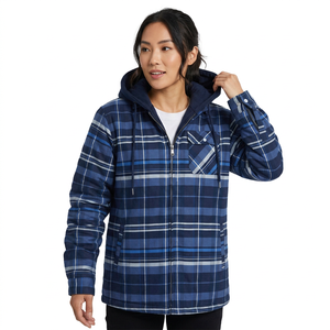 Men's Winter Hooded Plaid Zipper <b>Jacket</b> Casual <b>Thick</b> Quilted <b>Fleece</b> Lining Windproof Outerwear - Product Image 3