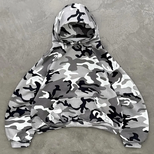 Grey <b>Camouflage</b> Hooded <b>Tracksuit</b> Set Cropped Hoodie Sweatpants Elastic Waist Long Pants Casual 2 Piece Set - Product Image 2