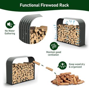 Eco-Friendly Outdoor Steel Firewood Rack with Built-In Decorative Planter for Home and Garden Campgrounds and Patios - Product Image 2