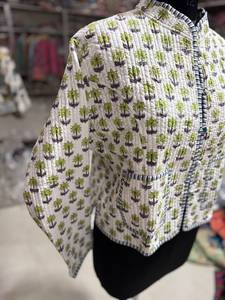 <b>Quilted</b> <b>Jacket</b> Women's Full Sleeve Stand Collar Printed Palm Tree <b>Pattern</b> Spring Lightweight Outerwear GIFT FOR HER - Product Image 4
