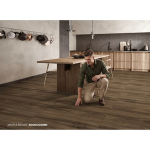 Carreaux de sol en porcelaine 60x60 Fabrication directe 600x1200mm Carreaux de sol et de mur en porcelaine brun bois antidérapants - Product Image 1