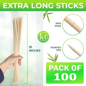 100 Spiedini di Bambù Lunghi 45 cm, Spessi 4 mm, per Barbecue, Spiedini, Grigliate, Arrosto di Marshmallow e Smores - Product Image 3