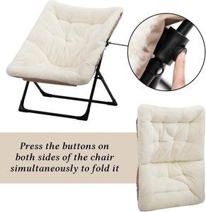 เก้าอี้เลานจ์พับได้ทำจากขนเทียมสีเทาขนาดใหญ่ทันสมัยเก้าอี้ขี้เกียจนุ่มสำหรับเด็ก/วัยรุ่น/ผู้ใหญ่ห้องรับประทานอาหารห้องนอนโลหะ - Product Image 2