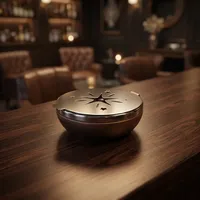 Brûleur à Bakhoor en bois avec couvercle plat en métal argenté et découpe étoiles célestes – Design élégant pour parfumer la maison