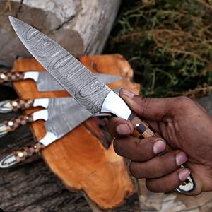 Ensemble de couteaux de chef en acier carbone de haute qualité, faits à la main, cinq pièces, manches en bois, outils de cuisine multifonctionnels durables en acier - Product Image 2
