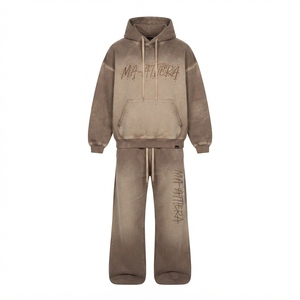 Conjunto de Sudadera con Capucha y Pantalones Anchos de Felpa Marrón Lavado para Hombre, Estilo Urbano, Venta al por Mayor OEM - Product Image 4