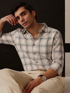 Men's Double Breasted Plaid Casual Shirt Full Sleeve Turn-<b>down</b> Collar Linen Cotton Breathable ODM Summer Wear - Product Image 2