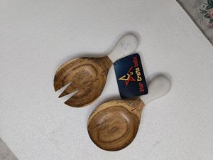 Premium Quality Set of 2 Attractive <b>Salad</b> <b>Tools</b> Wooden Resin Spoons Modern Design Dishwasher Safe for Weddings Restaurant Use - Product Image 1