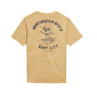 T-shirt pour homme à manches courtes, coupe classique, imprimé crâne jaune moutarde, style vintage RioLeaf, coton biologique, séchage rapide, anti-boulochage