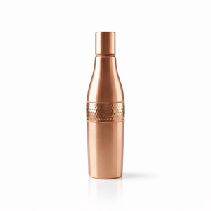 Pure Copper <b>Water</b> <b>Bottle</b> <b>1</b> <b>Litre</b> Dual Finish Plain Half Hammered Base Leak Proof Ayurvedic Sports Flask - Product Image 2