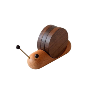 Sous-verres créatifs faits main en bois de noyer noir naturel avec support en forme d'escargot mignon, protection de table, en vente - Product Image 1