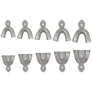 Juego Profesional de 10 Bandejas Dentales Metálicas Perforadas de Acero Inoxidable para Impresiones Dentales, Tamaños XS, S, M, L, XL, Superior e Inferior - Product Image 1