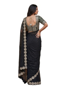 Party Wear Summer Faux Georgette Saree Sequins Codding Embroidery Real <b>Mirror</b> Wedding Traditional Ethnic <b>Slim</b> Fit - Product Image 4