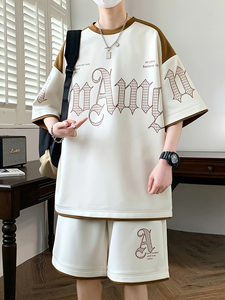 ชุดเสื้อยืดและกางเกงขาสั้นผู้ชายสไตล์ลำลองระบายอากาศได้ดี เสื้อแขนสั้นสำหรับออกกำลังกาย ชุดโอเวอร์ไซส์สำหรับผู้ชาย - Product Image 3