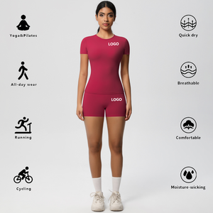 Conjunto Deportivo de Dos Piezas para Hombre, Pantalones Cortos de Gimnasio Transpirables de Tela Oxford de Cintura Alta, Camiseta de Manga Corta, Ropa Deportiva para Yoga y Ejercicio - Product Image 6