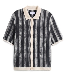 Men's Summer Knit <b>Cardigan</b> <b>Short</b> <b>Sleeve</b> Striped Turn-down Collar Breathable Cotton Shirt Button Closure Custom Logo - Product Image 2