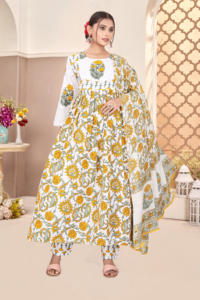 ชุดคุर्ตาพิมพ์ลายคอกลมสีขาวสำหรับผู้หญิง ยี่ห้อเมจิก จำหน่ายจำนวนมาก เป็นมิตรกับสิ่งแวดล้อม สไตล์ชาติพันธุ์ - Product Image 3