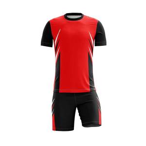 Maillot de football rouge et noir pour homme, manches courtes, tissu polyester respirant, vêtements de sport toutes saisons, impression sublimée - Product Image 1