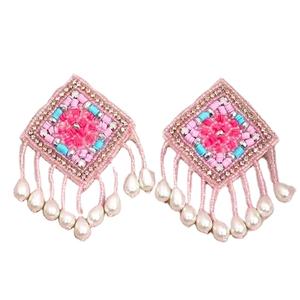 ความฝันของเกลียว: ต่างหูหลากสีออกแบบสไตล์ศิลปิน: ต่างหูปักด้วยมือหลากสีรุ้งหมุน: หลากสี - Product Image 2