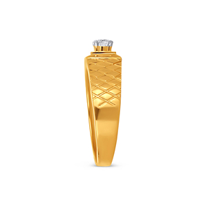 Elegant Gold <b>Ring</b> <b>for</b> <b>Men</b> Featuring a Single Diamond and a Diamond Patterned Band Dominion Crosscut <b>Men's</b> Solitaire Diamond <b>Ring</b> - Product Image 4