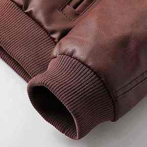 Men's Brown PU Leather Hooded Moto Jacket Zipper Closure <b>Slim</b> Fit Casual Autumn <b>Coat</b> with Pockets and Cotton Lining - Product Image 5