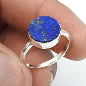 Solid 925 Sterling Silver Minimalist Round Cut <b>Lapis</b> <b>Lazuli</b> Gemstone <b>Ring</b> Vintage Handmade Boho Style Wedding And Party Jewelry - Product Image 4