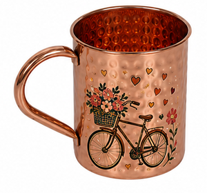 Mug en cuivre martelé fait main avec motif floral émaillé d'art populaire |   Mug décoratif Moscow Mule |   Vaisselle en cuivre vintage Gi - Product Image 6