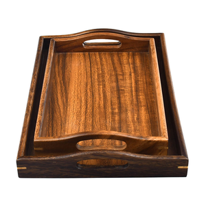 Wholesale Small <b>Breakfast</b> Tray Set Unique Food Wood Serving Platter Bandejas De Madera Dessert Food Wood Serving Tray - Product Image 1