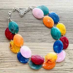B.H CRAFTS สร้อยคอลูกปัดเรซิ่น สีส้ม สีขาว สีฟ้า เครื่องประดับแฟชั่น สร้อยลูกปัดอะคริลิค ลูไซต์ สไตล์ยูนิเซ็กส์ BH-1373 - Product Image 6
