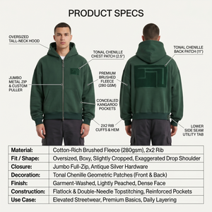 Sudadera con capucha de forro polar cepillado de 280 GSM para hombre, con cremallera completa, corte holgado y minimalista, estilo urbano Gen Z, personalizada OEM, 350 GSM - Product Image 5
