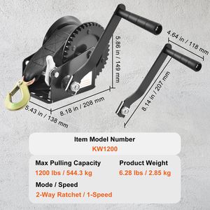 Verricello Manuale 12V DC, Capacità 1200 Libbre, 23 Piedi, Verricello per Rimorchio Barca Resistente con Cricchetto Bidirezionale e Cinghia in Poliestere - Product Image 4