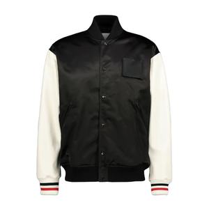 Chaqueta Varsity de Color Liso con Forro Polar, Bordado Chenille, Parches y Mangas de Cuero, Estilo Letterman de Baloncesto para Unisex - Product Image 2