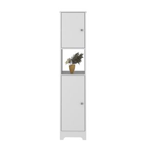 Armadio a Doppia Anta in Lino Yaka di Depot E Shop, Quattro Ripiani Interni con Un Ripiano Aperto, Bianco, per Organizzazione Bagno - Product Image 6
