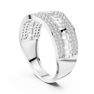 Bague pour homme de luxe en or blanc 18 carats plaqué rhodium avec diamant rond de culture et motif clé grecque impériale, idéale pour mariage, fiançailles ou cadeau - Product Image 2