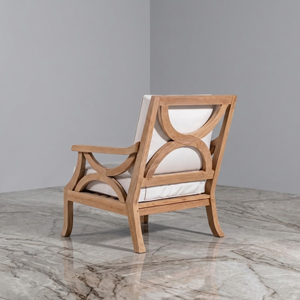 Fauteuil de jardin en teck, style colonial britannique, avec cadre en bois courbé et dossier ajouré circulaire, pour collection de mobilier de patio extérieur - Product Image 3
