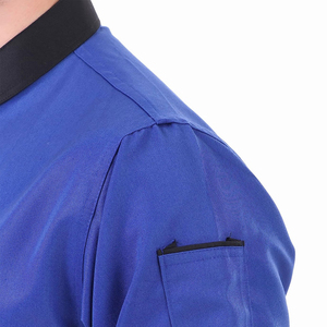 Veste de chef bleue pour homme, manches longues, polyester et coton tissé, uniforme pour restaurant et bar, fermeture à boutons, bordure noire - Product Image 4
