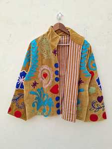 Veste courte en velours pour femme, style bohème, motif tropical et cœur, style Suzani, manteau chaud à motifs floraux, cadeau pour elle, vêtement d'extérieur ethnique, blazer d'hiver - Product Image 3