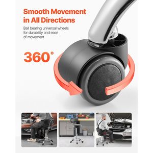 Sgabello da Lavoro Regolabile a 360 Gradi con Ruote, Strumento per Riparazioni Auto, Capacità 300 Libbre, con Schienale e Ruote, Sedile per Officina - Product Image 4