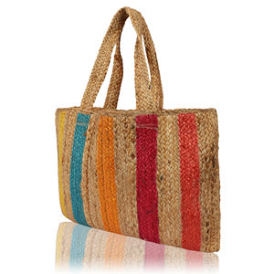 Sac fourre-tout en toile de jute écologique tendance 2026, grand sac à main pour femme, sacs à main de luxe, sac fourre-tout rayé vintage, fournisseur indien - Product Image 4