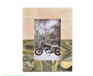 Luxury Handcrafted Natural Marble And Bone Inlay Photo <b>Frame</b> Elegant Two Tone Cream And Green Stone Textured Decorative Picture - Product Image 5