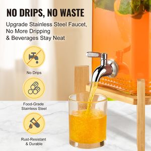 Dispenser per Bevande da 2 Pezzi, 1.5 Galloni, con Rubinetto in Acciaio Inossidabile e Supporto in Vetro per Succhi, Ideale per Feste, Nuovo, Capacità 5L - Product Image 3