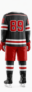 Conjunto de Uniforme de Hockey sobre Hielo SHU, Jersey Sublimado Negro y Rojo para Adultos, Absorbe la Humedad, Corte Regular, Manga Larga, Cuello en V - Product Image 6